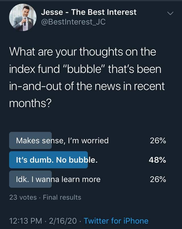 index fund bubble survey