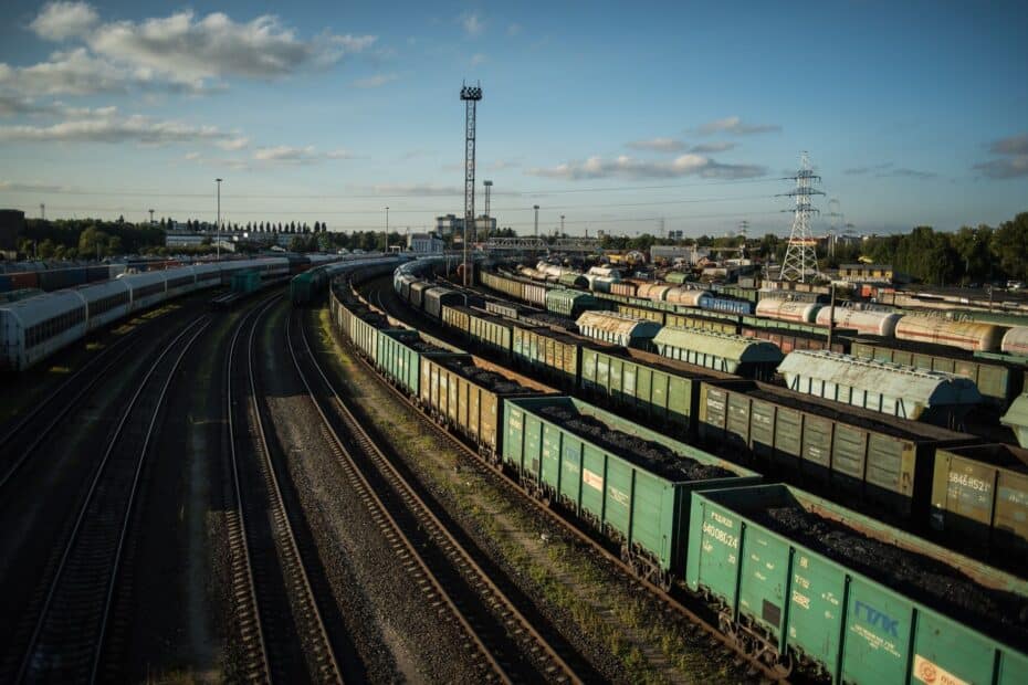 cargo containers on railroad tracks